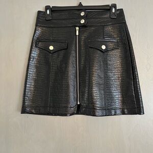 Topshop Shiny Black Croc-Textured Skirt